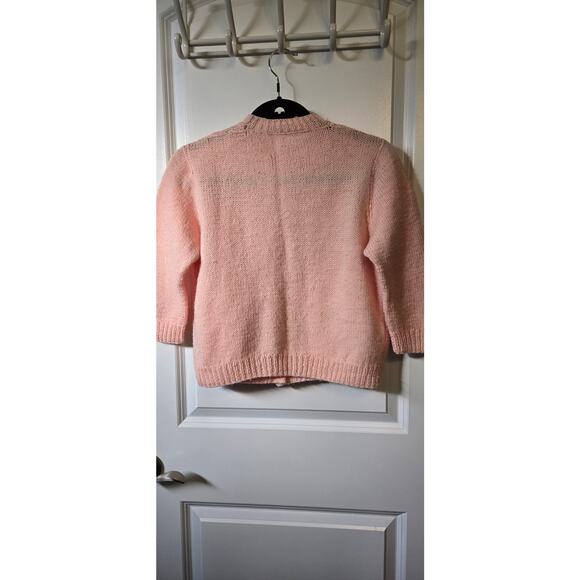 Vintage Cardigan Womens S Pink Floral Embroidery Handmade - Picture 4 of 4